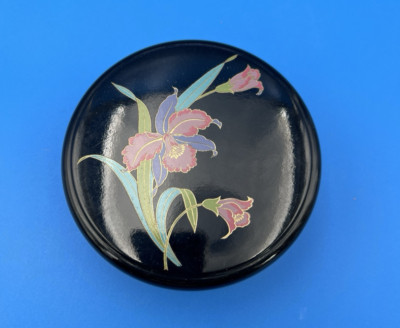 Otagiri Black Orchid Trinket Jewelry Box Covered Dish Lid VTG Japan Retro Decor