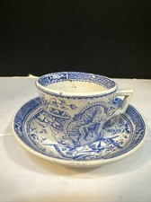 Charles Allerton Little Mae With Dog Blue Transferware Child's Cup  Saucer