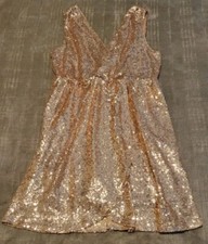 Boo Hoo Beau Wrap Front Sequin Skater Dress Gold Size 10 NWT