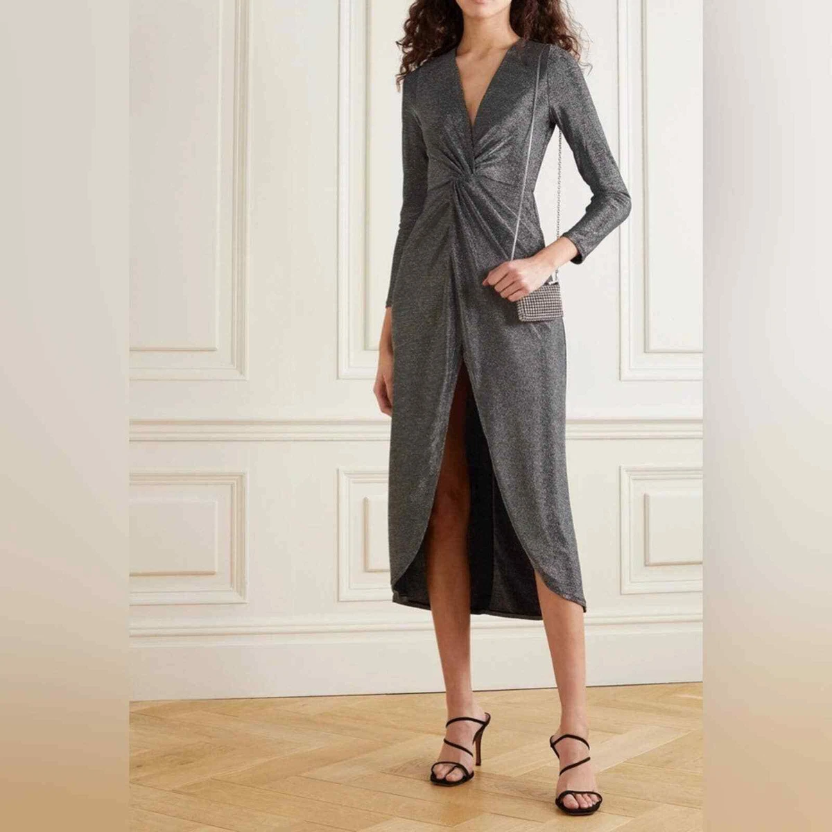 Reformation Carlyle Dress Silver Metallic Shimmer
