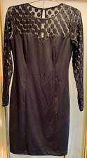 PROJECT D SIZE 10 BLACK POLKA DOT SHEER SHOULDERS SATIN DOTS KNEE LENGTH NWT