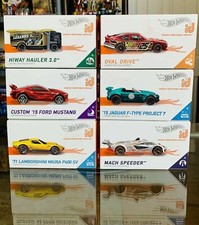 Hot Wheels ID Cars Lamborghini, Jaguar, Ford Mustang, trazione ovale +