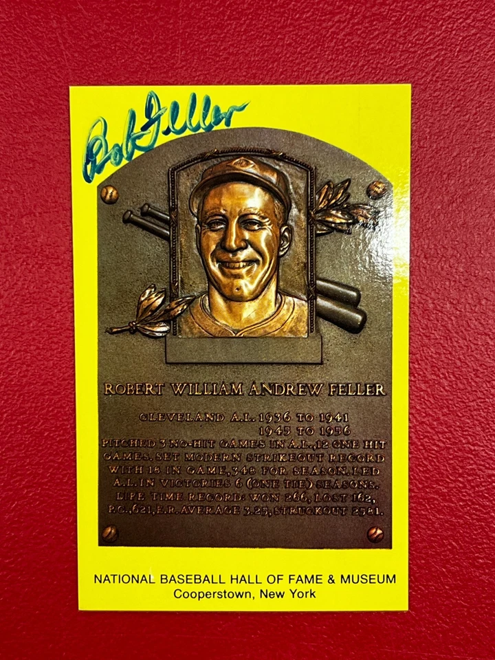 Bob Feller Signed HOF Plaque Postcard w/ JSA Cleveland Indians Pitcher! - Image 2 of 4