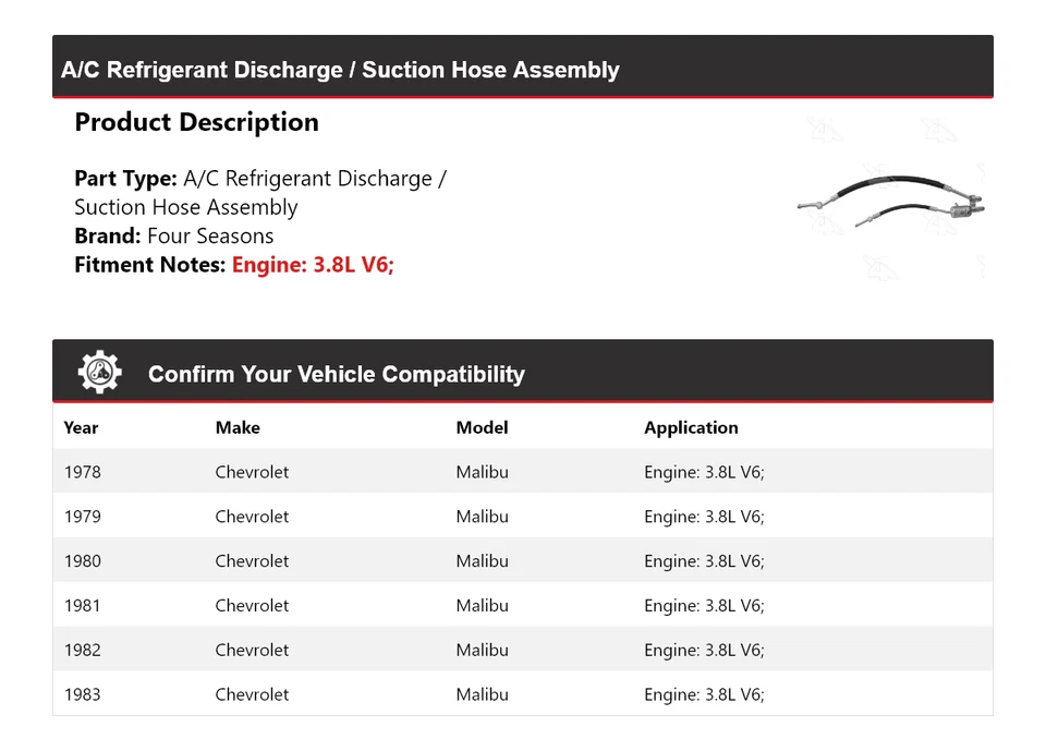 Conjunto de manguera de línea de succión de descarga Chevrolet Malibu 1978-83 4 estaciones 19 Foto 2 de 4