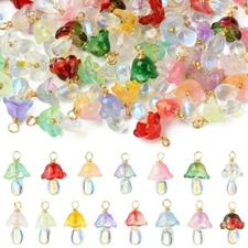 60pcs Mushroom Charms Pendant Transparent Mushroom Glass Pendants for Jewelry