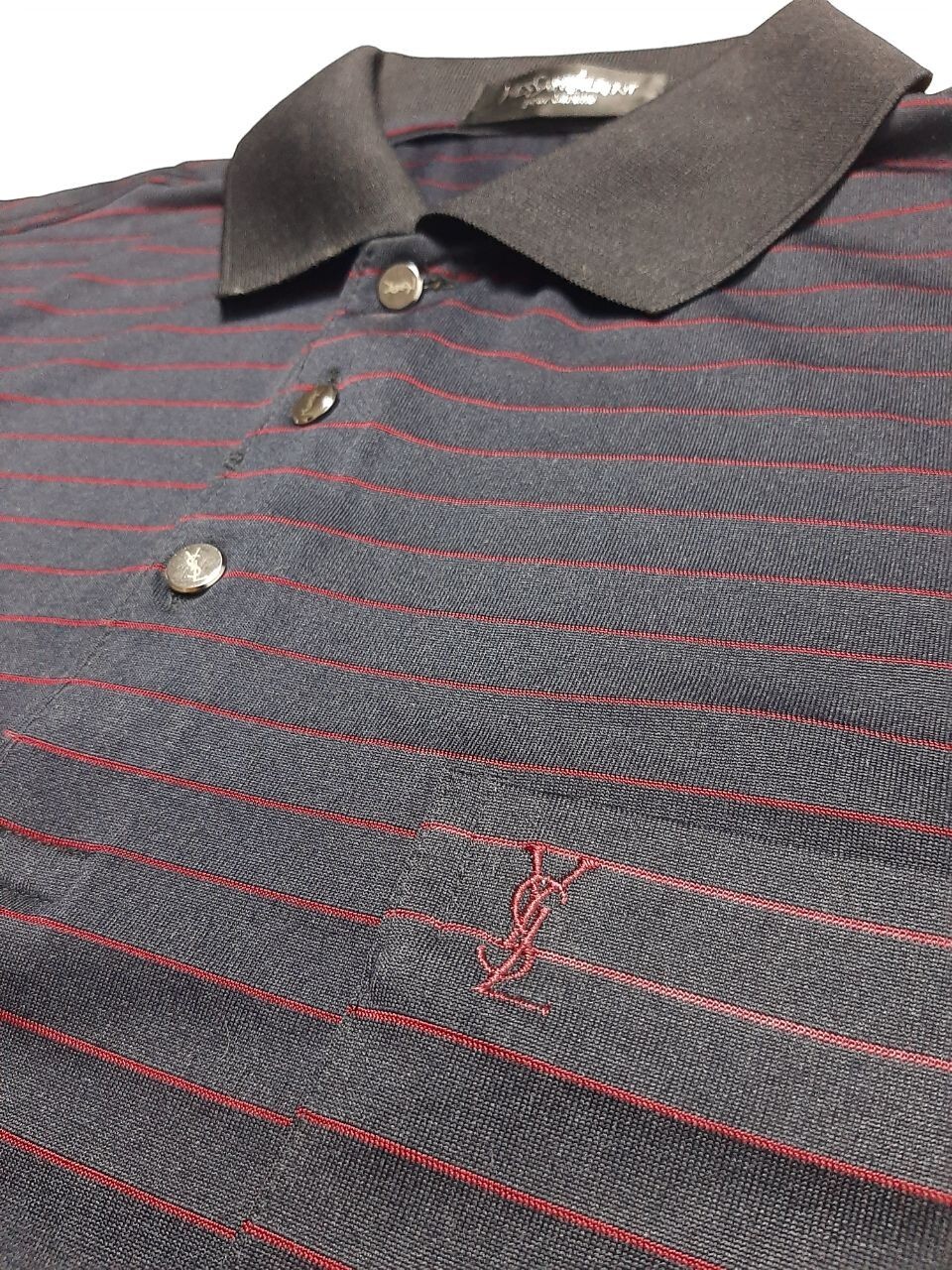 Polo vintage YSL Yves Saint Laurent da uomo a righe in seta taglia L
