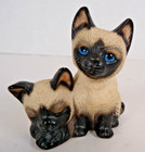 Cat Siamese Mother & Baby Signed Jk Numbered Figurine Blue Eyes 2.5” Vtg