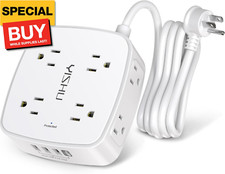 6 Ft Surge Protector Power Strip - 8 Widely Outlets with 4 USB Ports, 3 Side Out