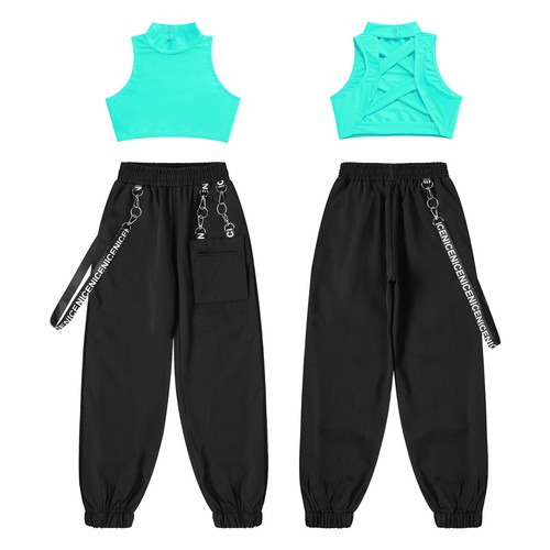 Kids Girls Crop Top With Pants For Street Dance For Hip-hop Summer Clothes Set - Picture 43 of 53