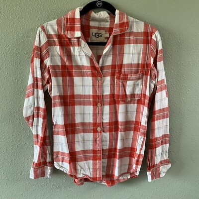 Ugg Raven flannel sleep shirt sz S red plaid long sleeve pjs pajama top  ONLY