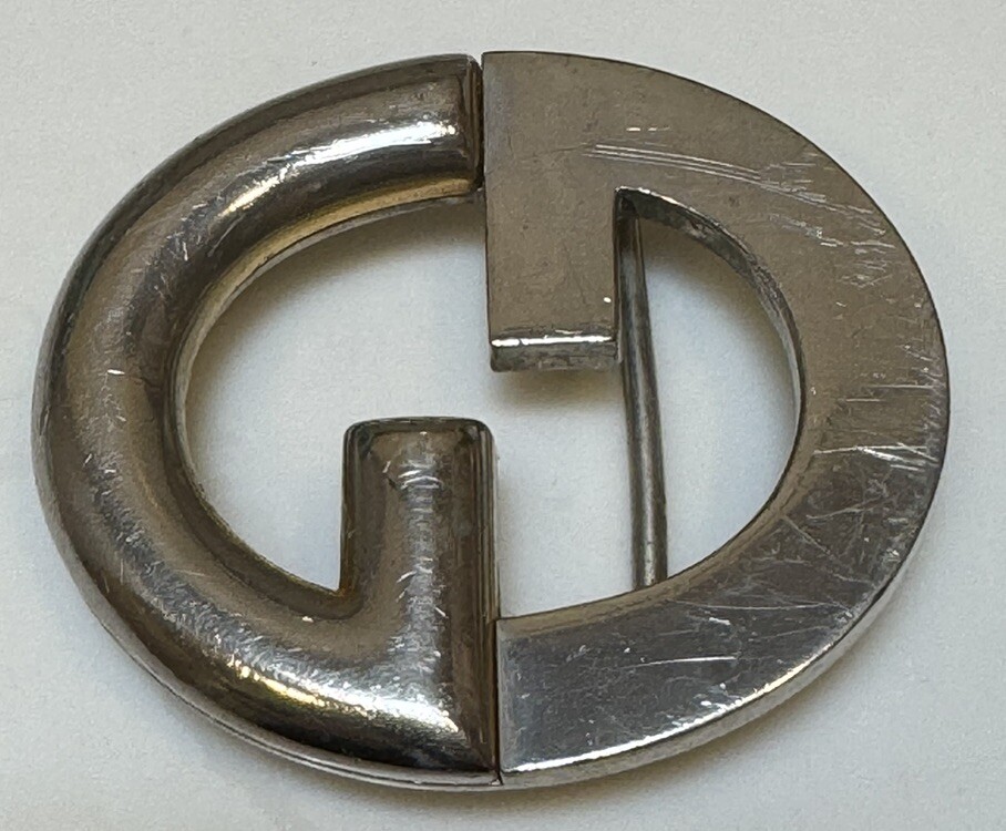 Gucci Italy Vintage Silver Chrome Double G Logo Belt Buckle Only No Belt-image