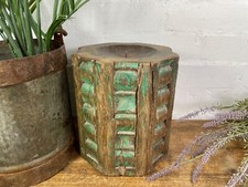 Vintage Reclaimed Hand Carved Indian Wooden Pillar Base Candle Holder Plinth