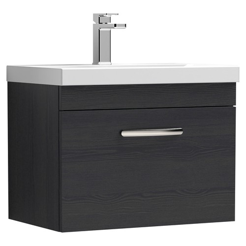 Nuie Athena Charcoal Black 600mm Wall Hung Single Drawer Vanity Unit with 50mm P