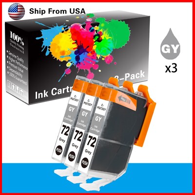 3PK PGI-72 Grey Ink Cartridge Work With PIXMA PRO-10S Printer