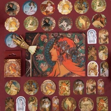 45 pcs Famous Painting Stickers Pack, Alphonse Mucha, art, Bullet Journal