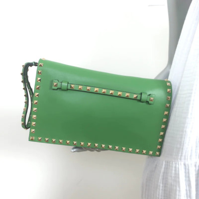 Valentino Rockstud Wristlet Clutch Bag Green Leather | eBay