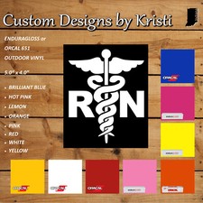 RN Registered Nurse Caduceus Outdoor Vinyl Decal - 4.0"W X 5.0"H - 8 color opt.