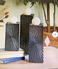 3 Piece Black Wood Tabletop Candlestick Set