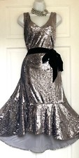 MONSOON SHIMMERING SILVER SEQUINS EVENING PARTY DRESS SIZE 16