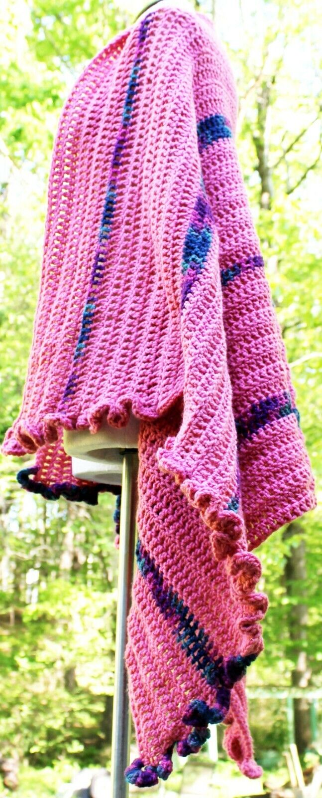 Crochet Pink Shawl Wrap Throw Multicolor Stripes … - image 3