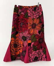 VTG 70s Vibrant Velvet Skirt Women's Handmade Flower Print Lace Sz 4-6 Groovy