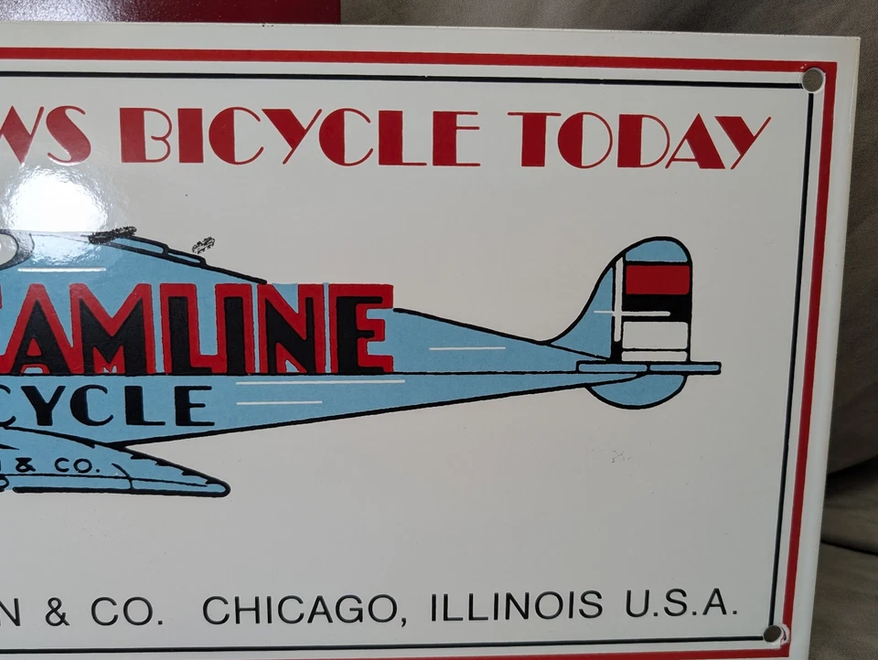 "Letrero de colección de porcelana para bicicleta Schwinn Streamline Aero 16""x8"" excelente" Foto 4 de 4