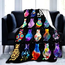 Cat Blanket Soft Cozy Flannel Throw Warm Lightweight Lovers Kids 50x40 Inch
