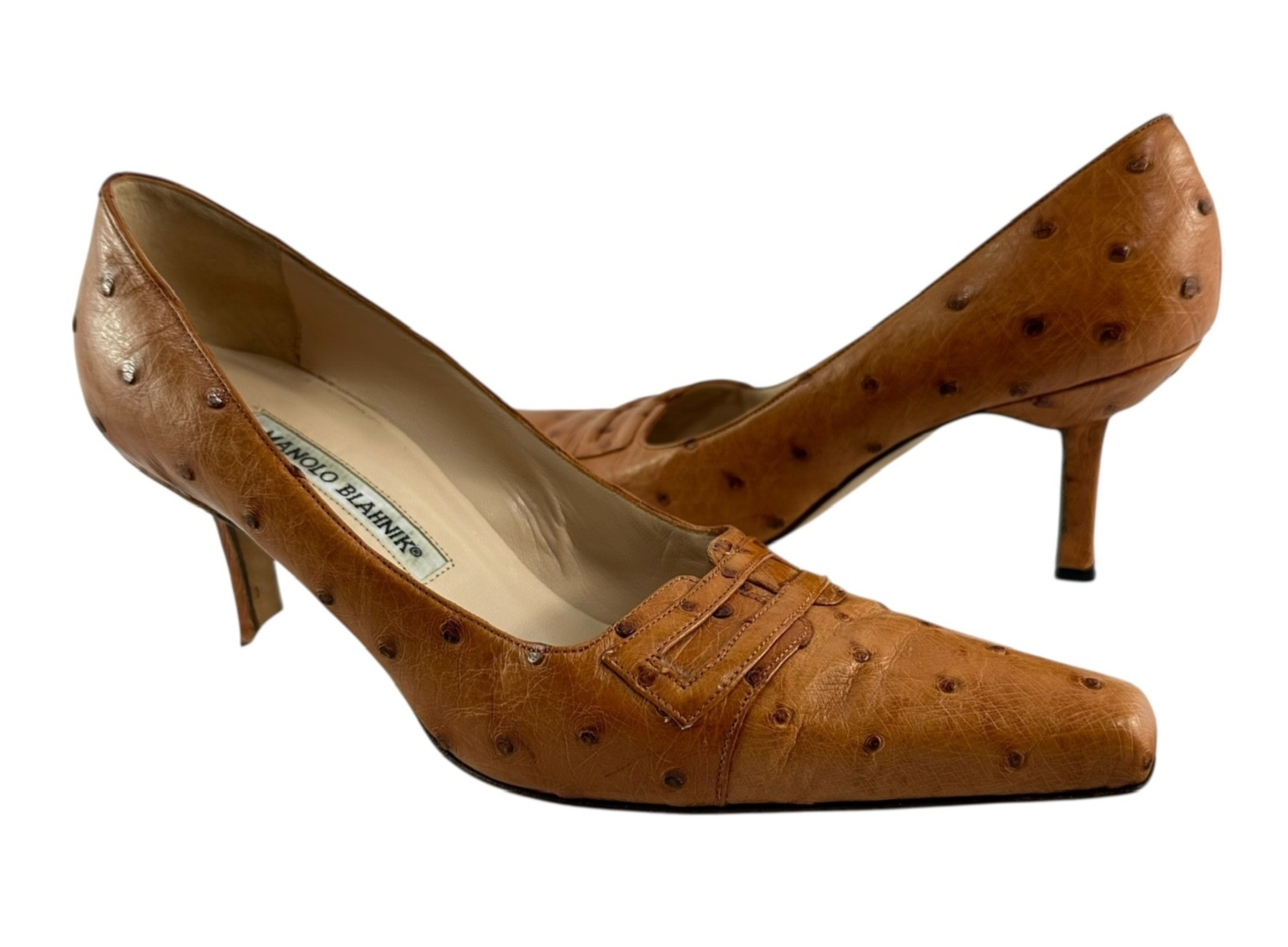 Genuine MANOLO BLAHNIK  Ostrich Tan Heels Size 38.5 8.5