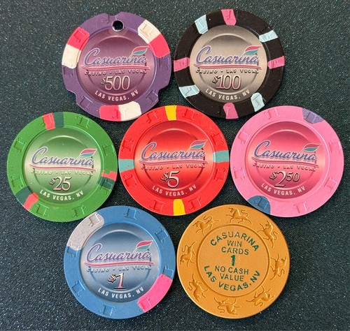 7 Chip Set:  $500,$100,$25,$5,$2.50,$1,1-NCV Casuarina  Casino Chip Las Vegas NV