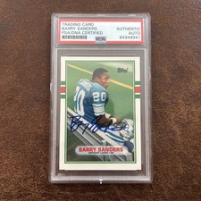 Barry Sanders Autographed Detroit Lions 1989 Topps RC Card #83T PSA