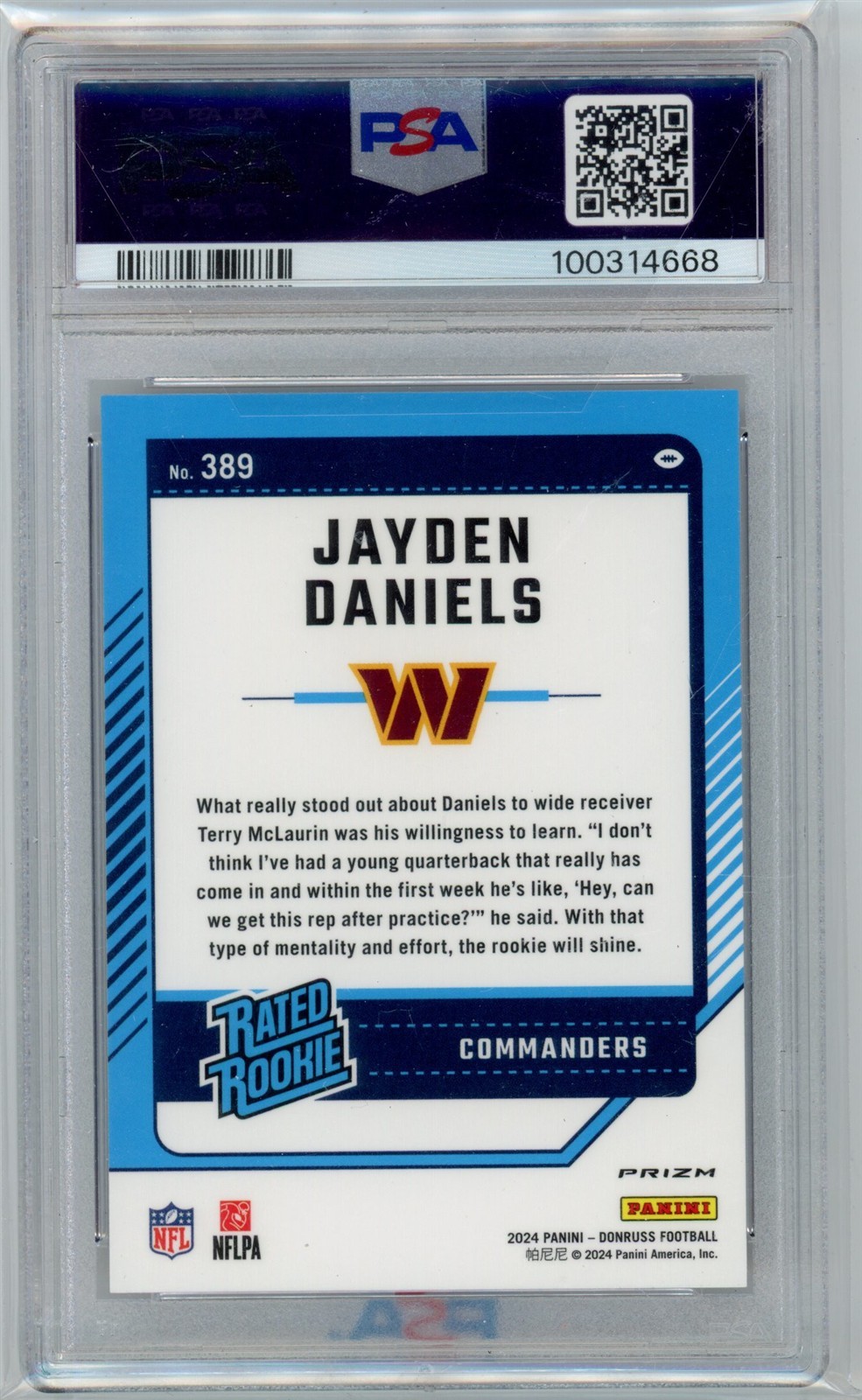 2024 Donruss Optic JAYDEN DANIELS Rated Rookie Red Pandora PSA 10 Gem Mint D539 view 2