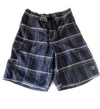 OP Swim Trunks Mens Size M Blue Plaid Polyester Stretch Waist Lined Drawstring