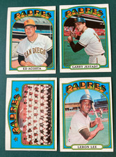 1972 BASEBALL CARD LOT 4 SAN DIEGO PADRES TEAM CARD, ACOSTA, JESTADT, LERON LEE
