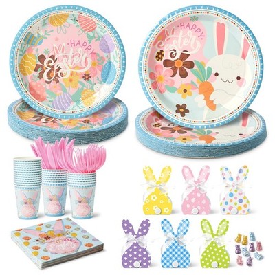 184 Pcs Easter Plates and Napkins Set for 24 Guests Disposable Dinnerware wit...