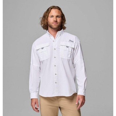 Columbia PFG Bahamas II White Long-Sleeve M Ventilated Sun Sport Fishing Shirt