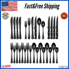 24-Piece Matte Black Silverware Set, Stainless Steel Flatware Cutlery, Kitchen..