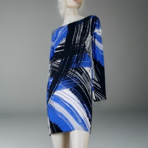 MILLY a-Line Manga Vestido" Funda " Sapph Color Abstracto Print Crepe Nuevo Tag