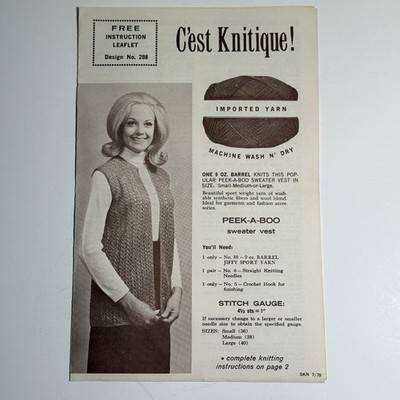 VTG C est Knitique Knit Sweater Vest & Petite Jumper Instruction Leaflet Pattern
