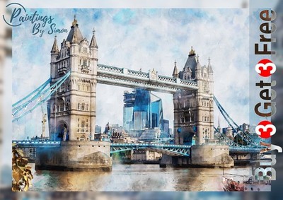 Tower Bridge London 5x7 Druck auf mattem Papier | Aquarell Stadt Wahrzeichen Kunst