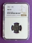 1861 P Seated Liberty Silver Dime 10C Philadelphia NGC AU 53 🔥🔥