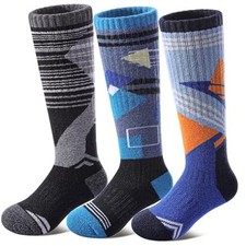 Kids Merino Wool Ski Socks Boys Girls 4-7 Years Splicing Blue Black Grey