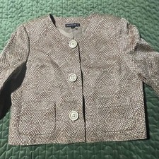 Lafayette 148 brown long sleeve textured cropped jacket blazer size 14