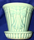 Shawnee USA 1940s Pottery Bow Knot Pot &Saucer AQUA COLOR @3.5” Read Description