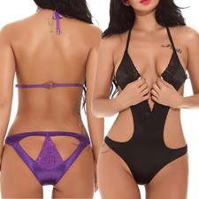 See Through Lace Teddy Lingerie Womens Crotchless One Piece Bodysuit Underwear