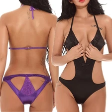 See Through Lace Teddy Lingerie Womens Crotchless One Piece Bodysuit Underwear