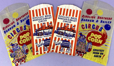4 x c1950s Ringling Brothers Barnum & Bailey Circus Pop Corn & Peanut Bags