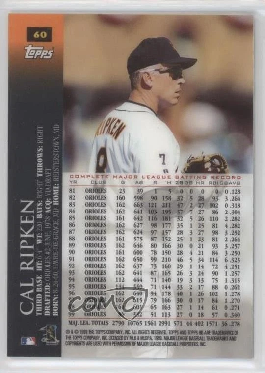 2000 Topps HD Platinum /99 Cal Ripken Jr #60 HOF - Image 2 of 2
