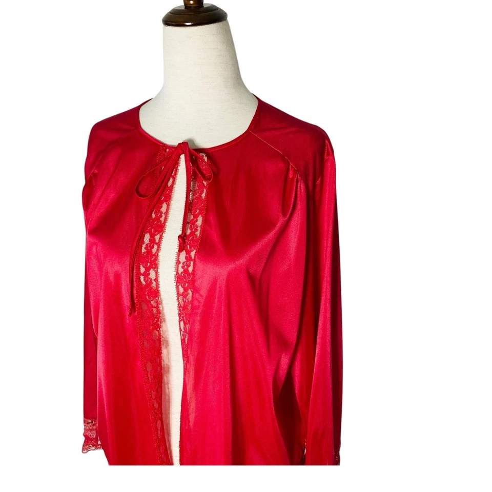 Top de pijama retro vintage Henson Kickernick talla grande 12 14 rojo coqueta tocador Foto 2 de 4