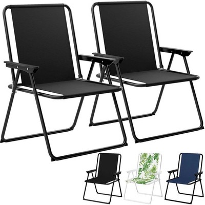 2er Pack Klappbarer Strand Liegestuhl mit Armlehnen Tragbar Camping Garten Picknick 