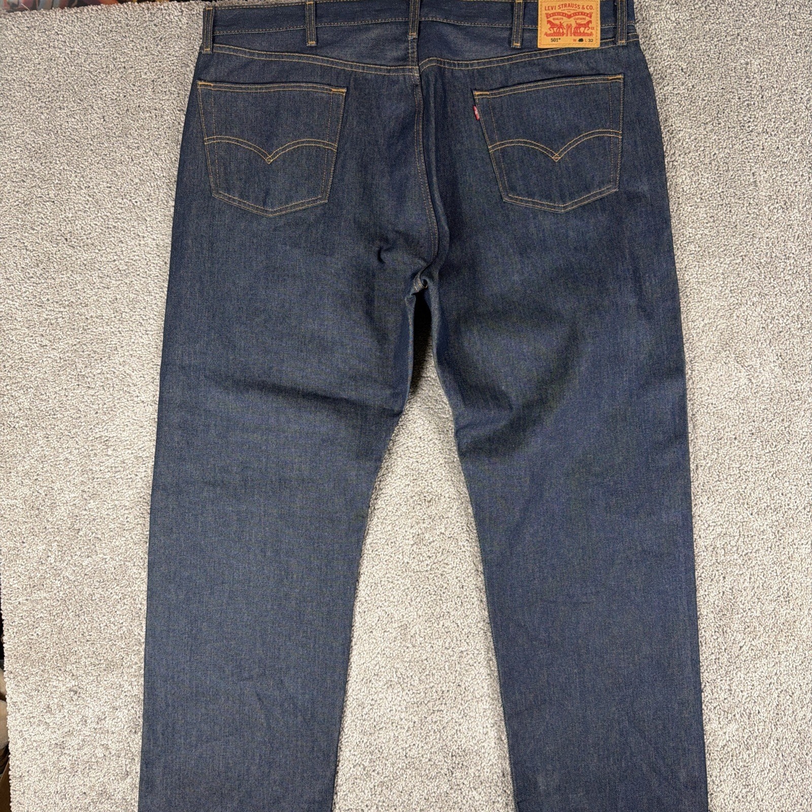Levis 501 Jeans Mens 46x32 STF Raw Denim Rigid Indigo Button Fly Straight Leg thumbnail 2